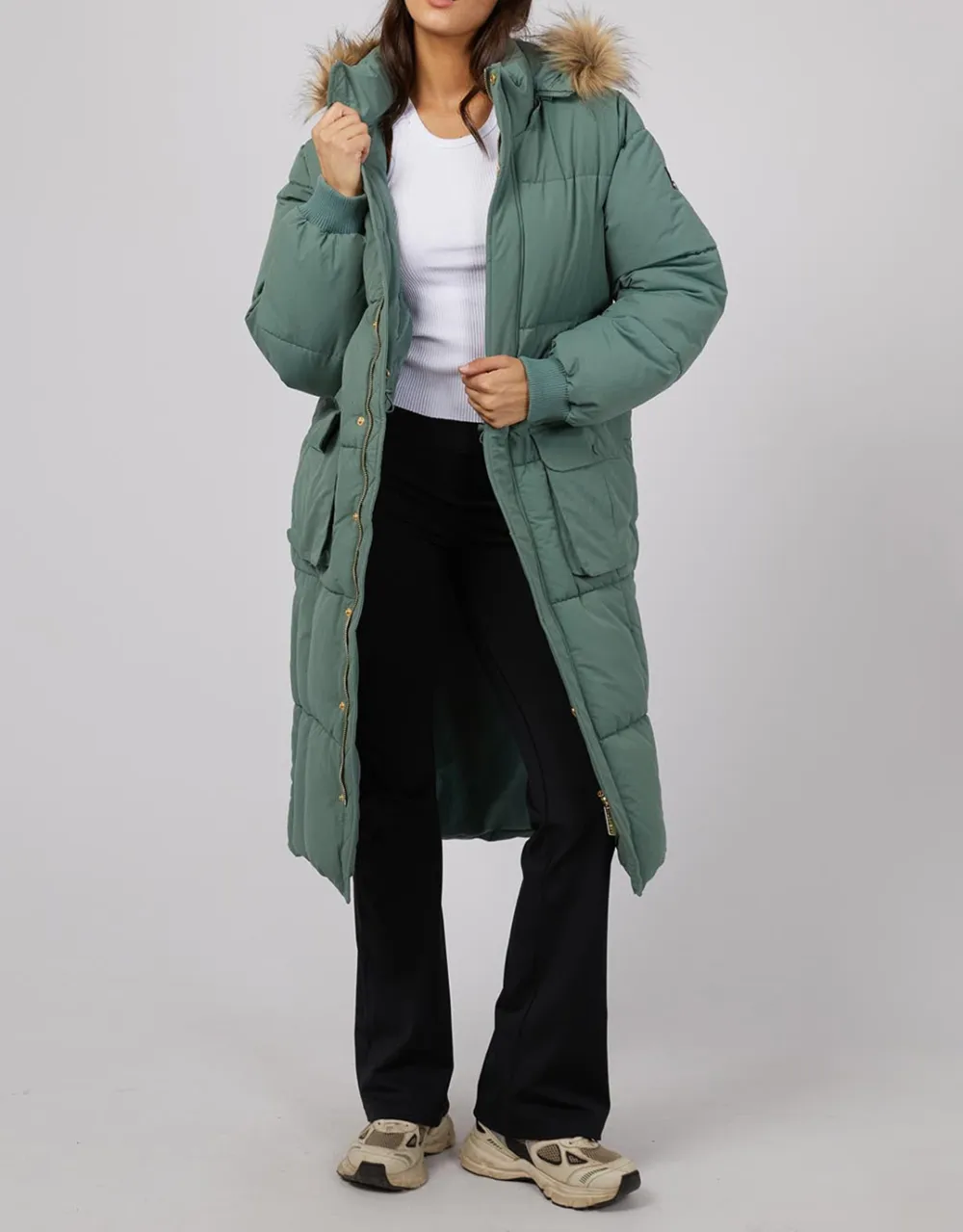 Active Fur Longline Puffer - Green