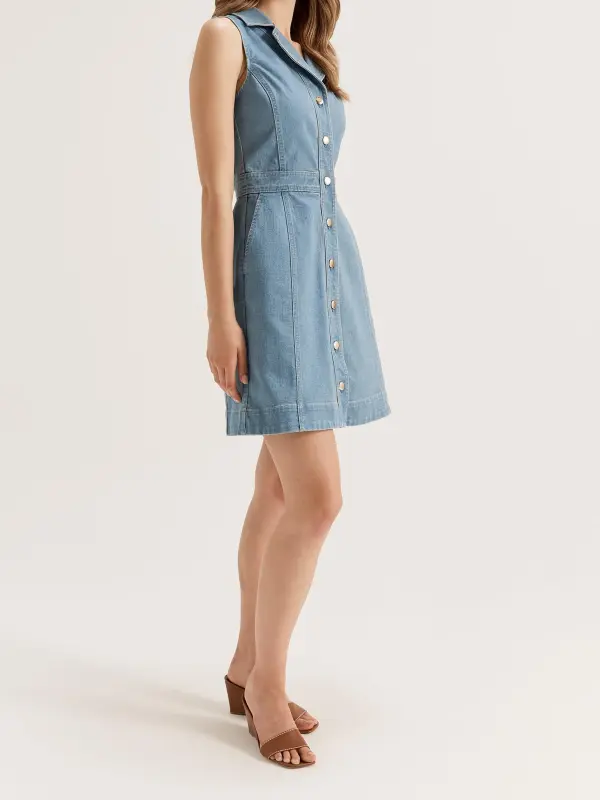 Denim Button Mini Dresses with Pockets
