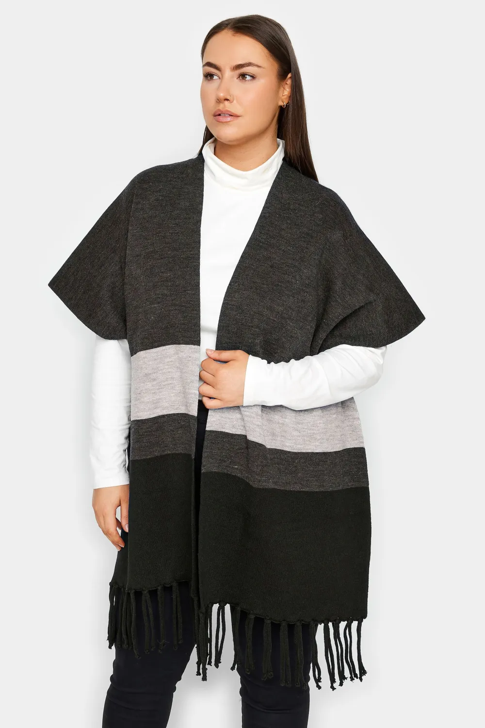 Evans Grey Colour Block Wrap Cardigan