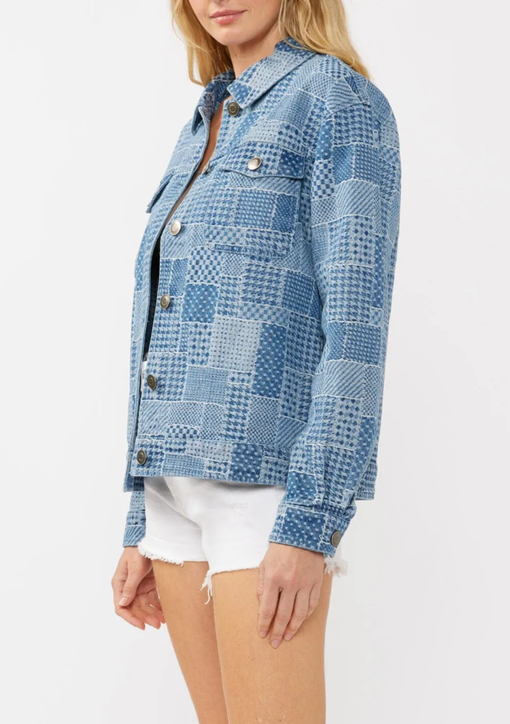 Patchwork Plaid Button Up Jacket