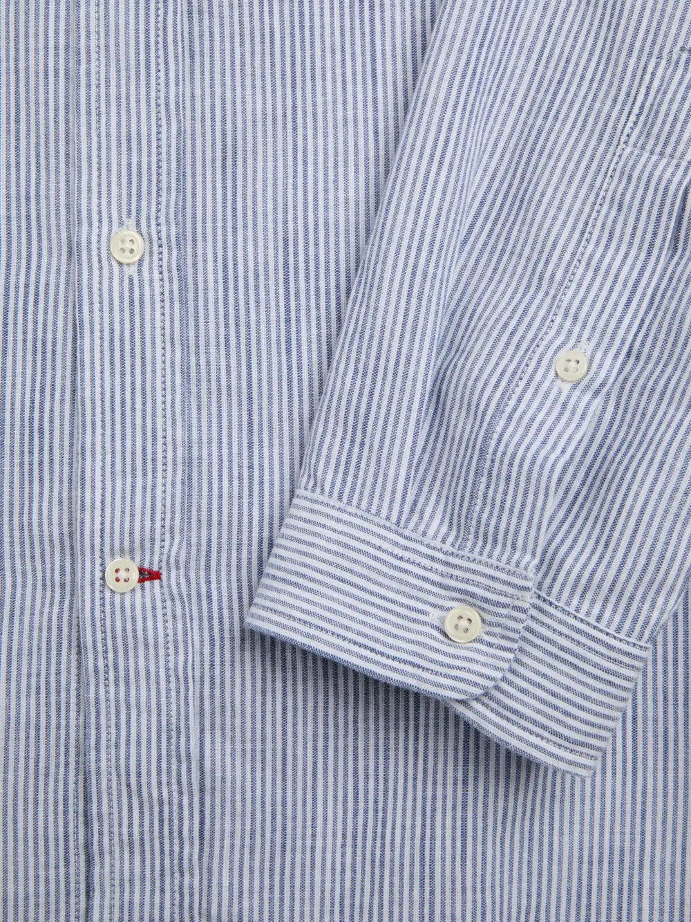 Blue Slub-Striped Cotton Shirt