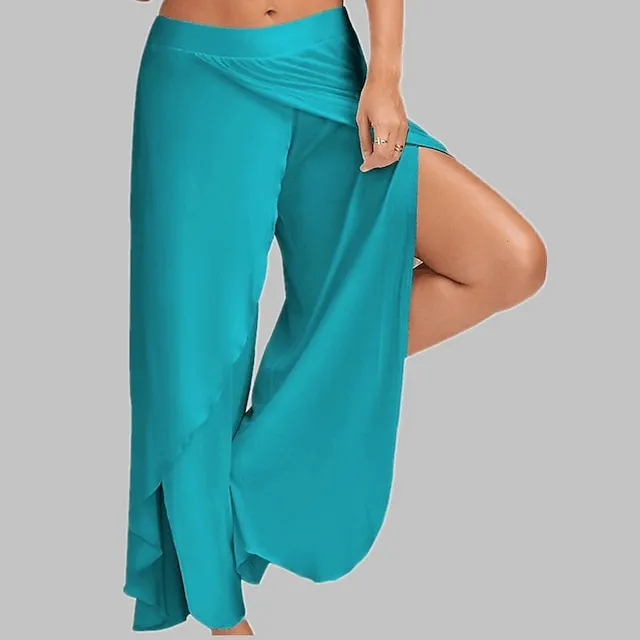 Women's Culottes Wide Leg Pants Trousers Baggy Light Green Light Grey Light Blue Mid Waist Stylish Boho Daily Going out Soft Plain S M L XL XXL