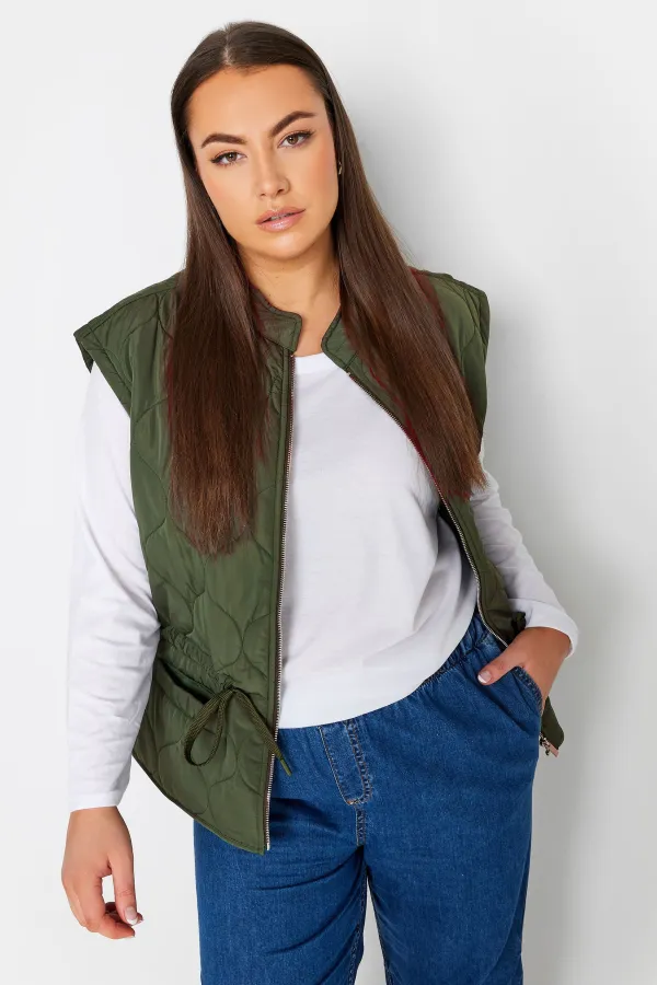 YOURS Curve Khaki Green Cropped Boxy Gilet
