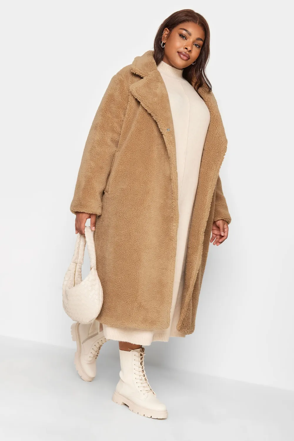 YOURS Curve Camel Brown Teddy Maxi Coat