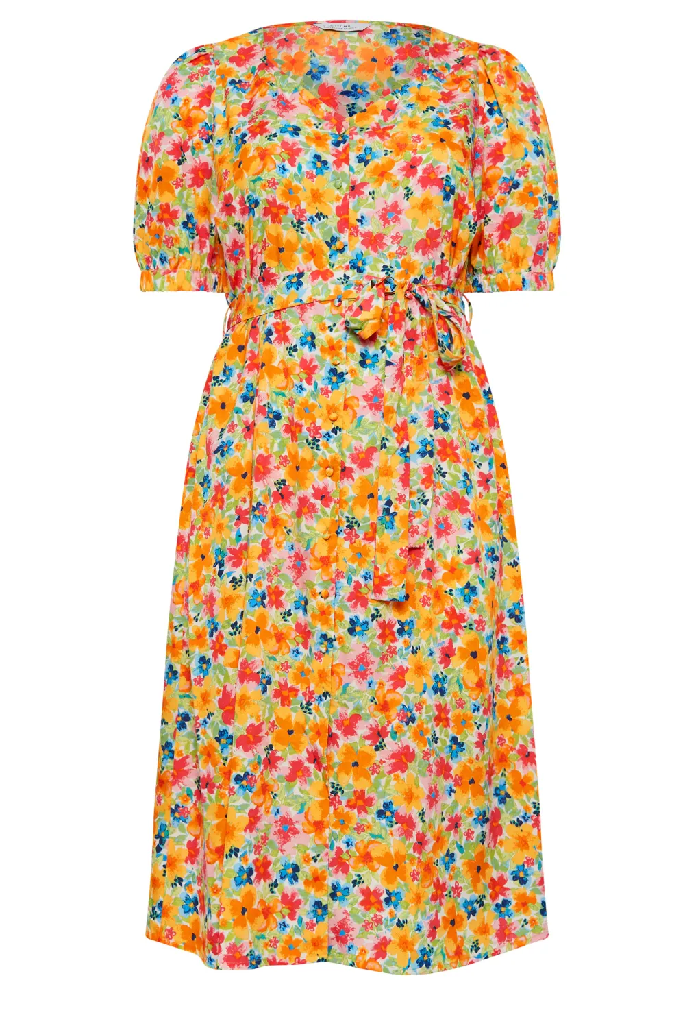 YOURS Curve Orange Sweetheart Neckline Floral Print Tea Dress