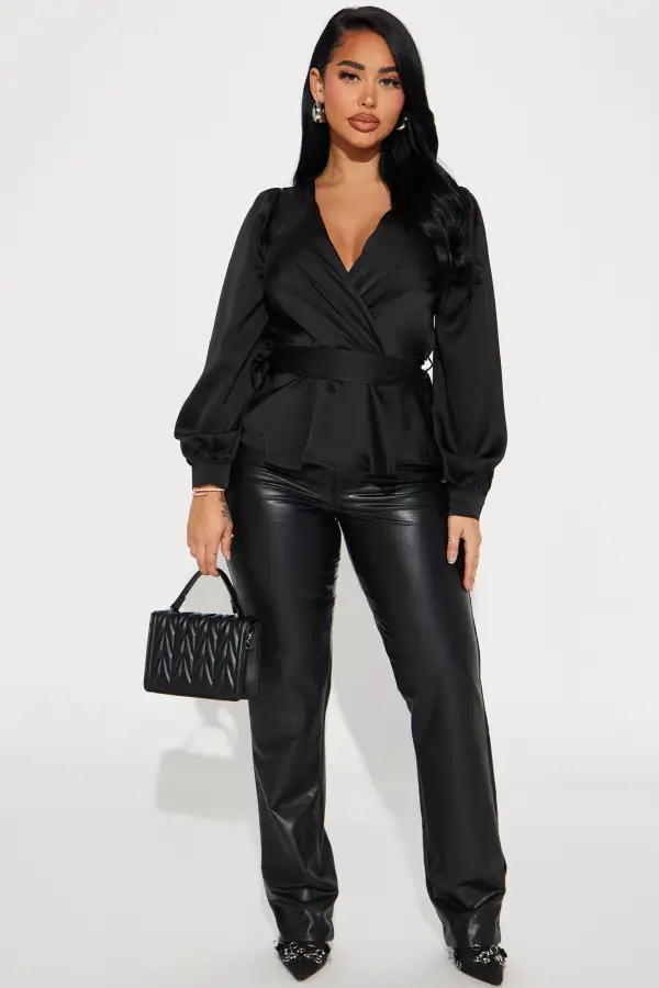 Lydia Satin Blouse Top - Black