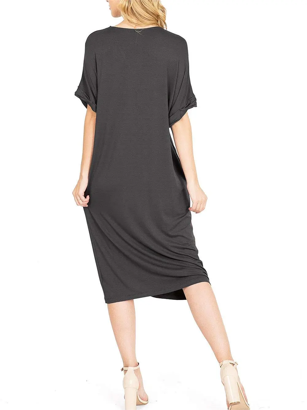 Pocketed V-Neck Midi Dress