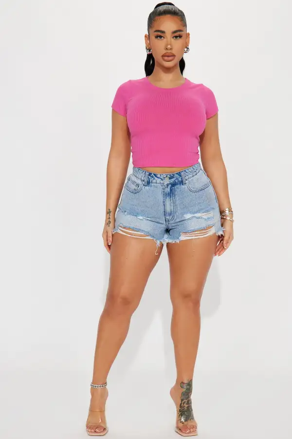 Ayana Ribbed Crew Neck Top - Perennial Pink