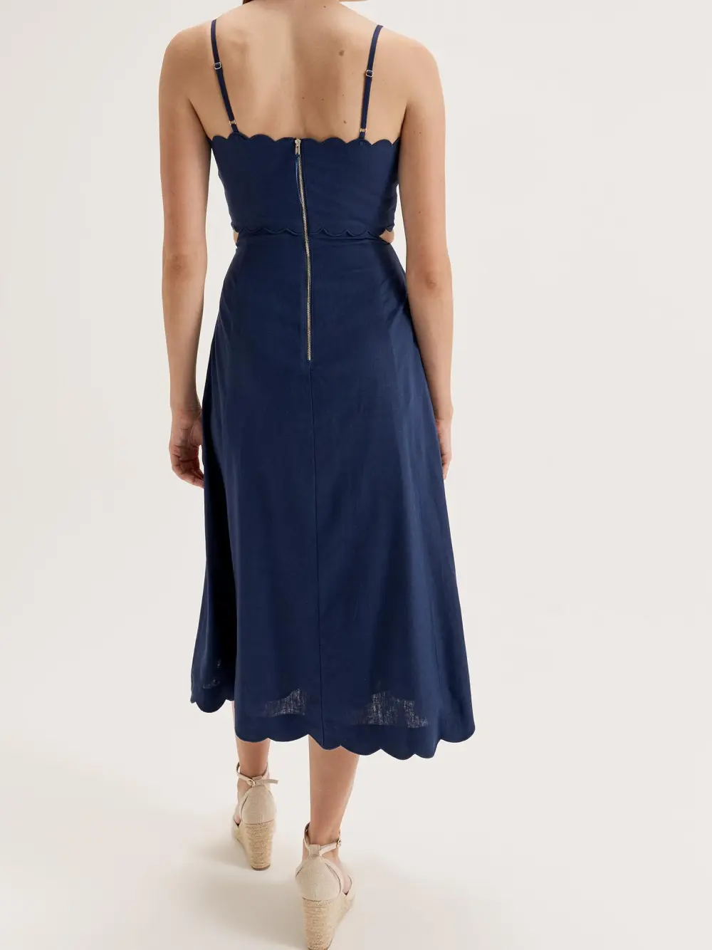 Navy Hollow Scalloped Dresses