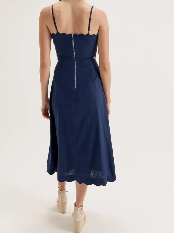 Navy Hollow Scalloped Dresses