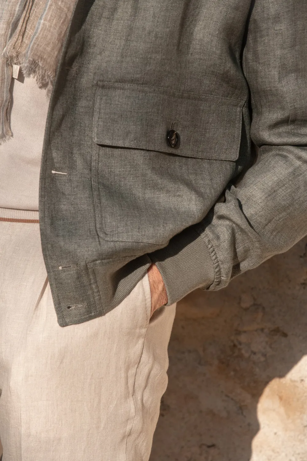 Sage Linen Bomber Jacket