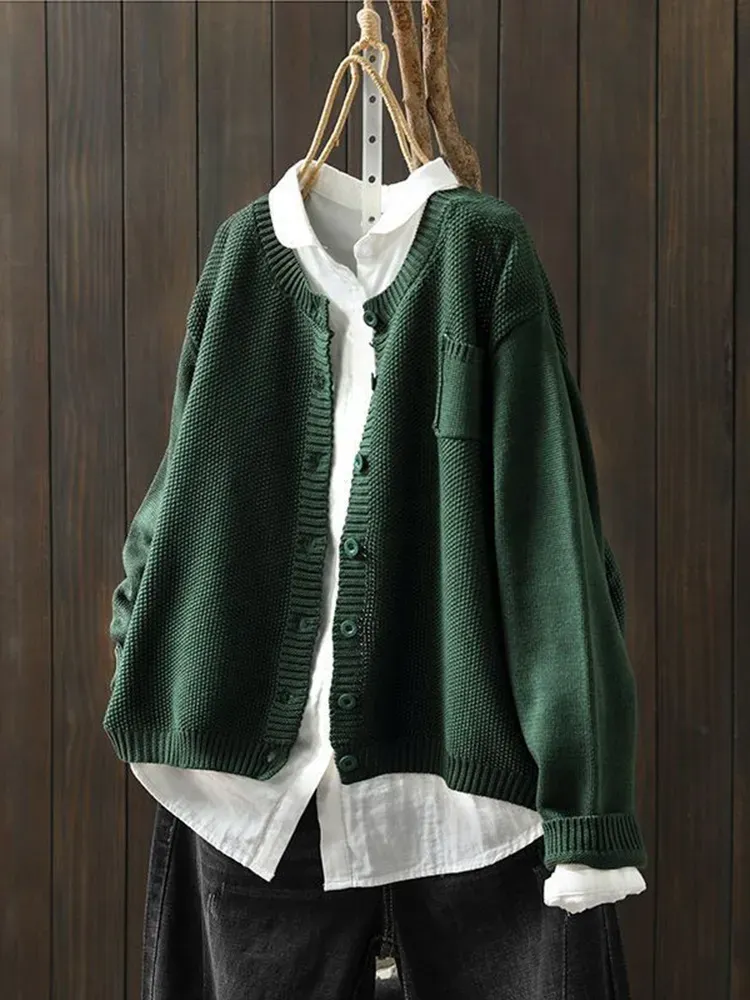 Vintage Solid Long Sleeve Sweater Cardigan