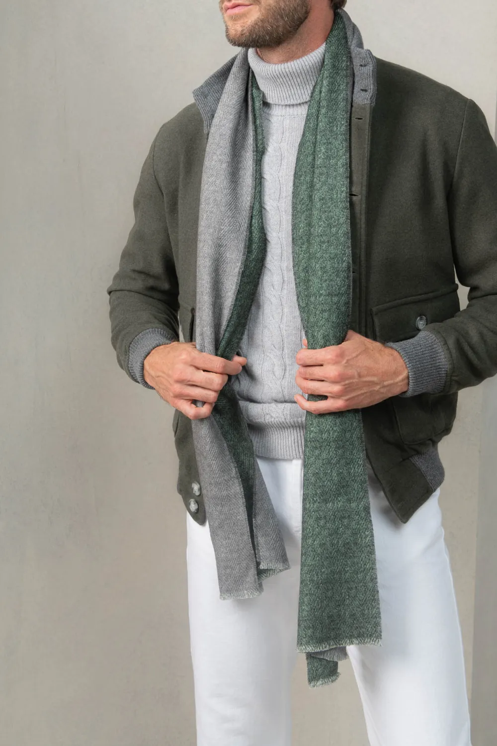 Green Super 180'S Wool Flannel Bomber Jacket