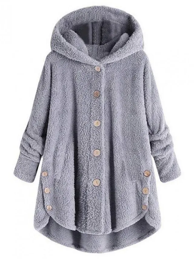 Women's Sherpa Jacket Fleece Teddy Coat Warm Heated Jacket Windproof Hooded Coat with Pocket Pink Minimalism Sweet Loose Fit Outerwear Long Winter Coat