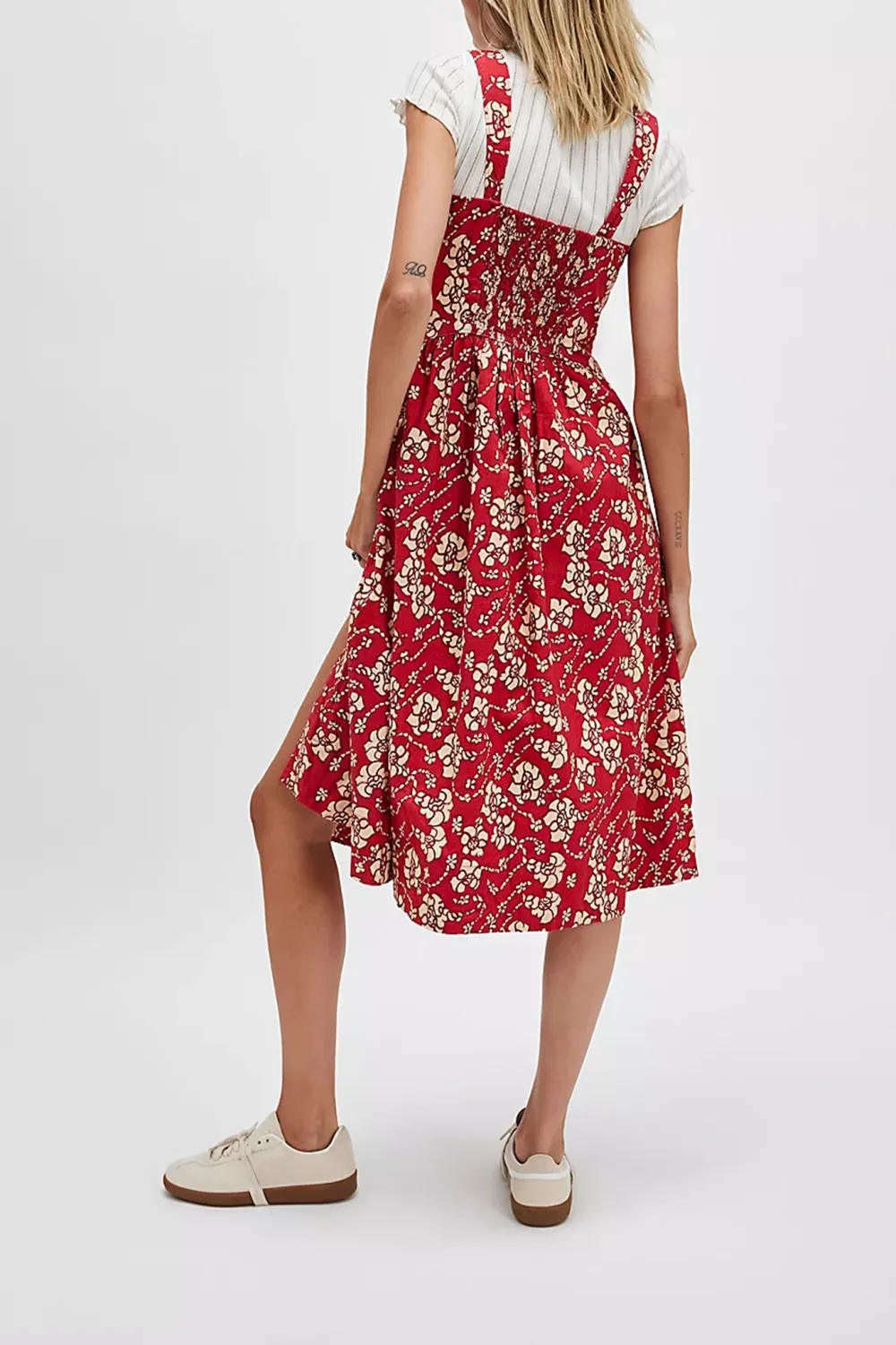 Square Neck Plaid Smocked Midi Dress