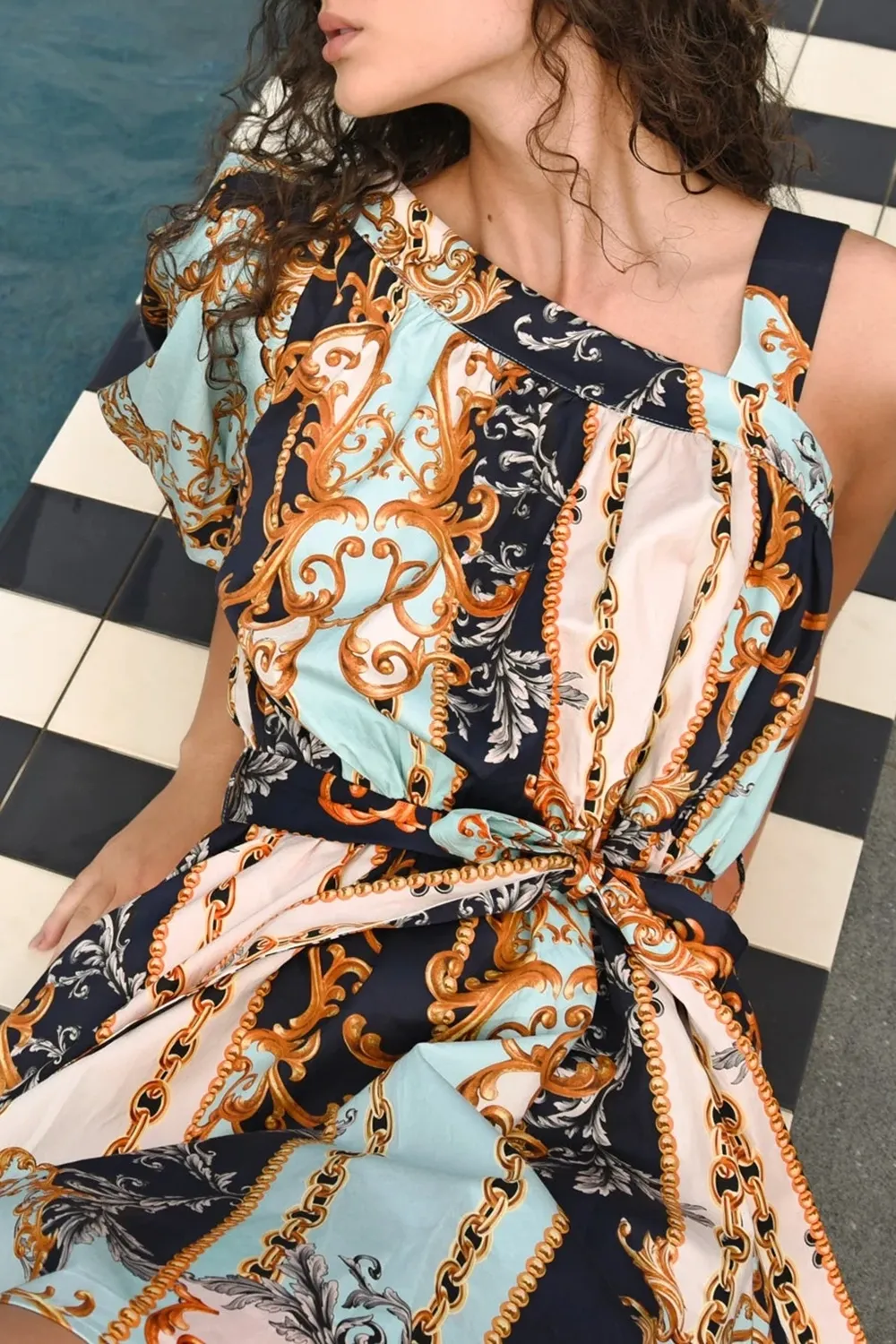 One Shoulder Bagged Puff Sleeve Mini Dress