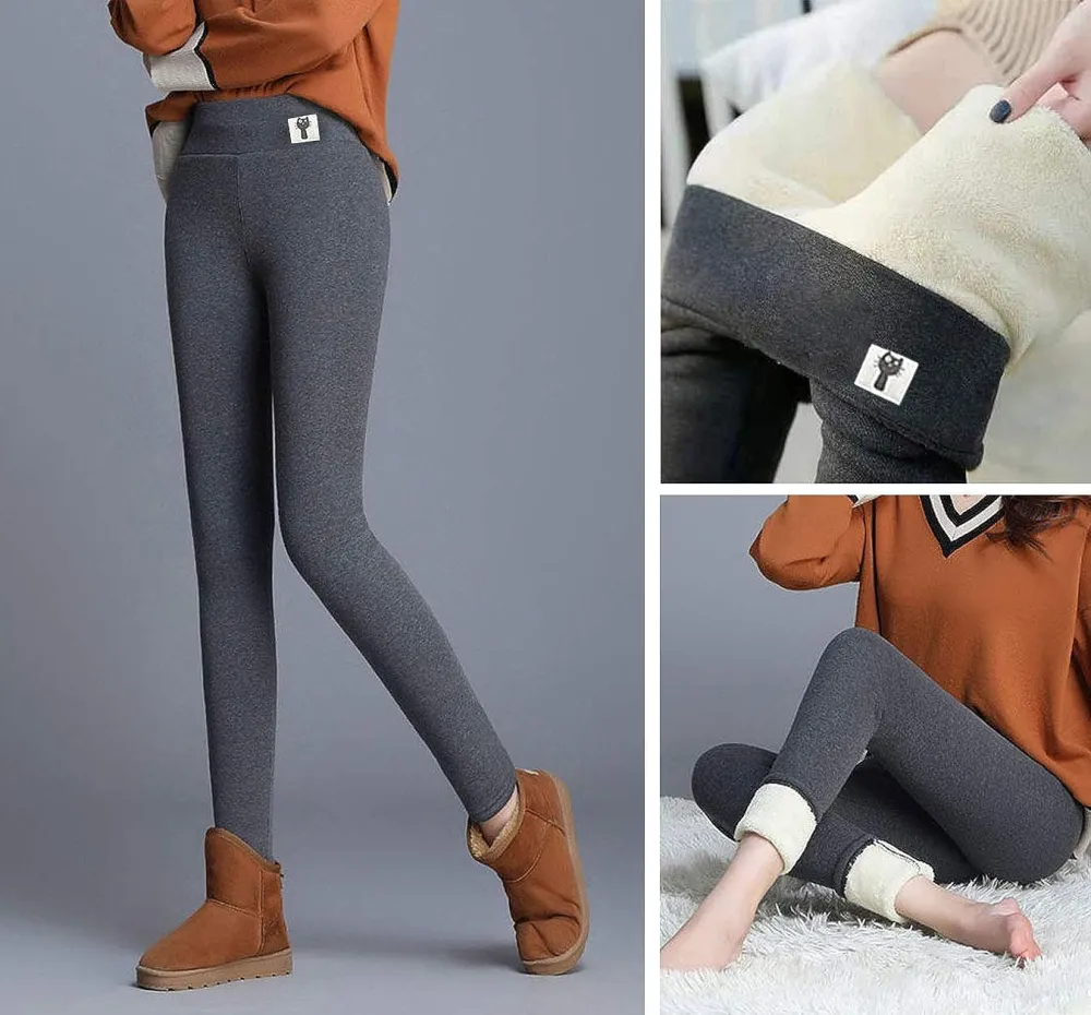 Winter Sherpa Fleece Lined Leggings for Women,High Waist Stretchy Thick Cashmere Leggings Plush Warm Thermal Pants