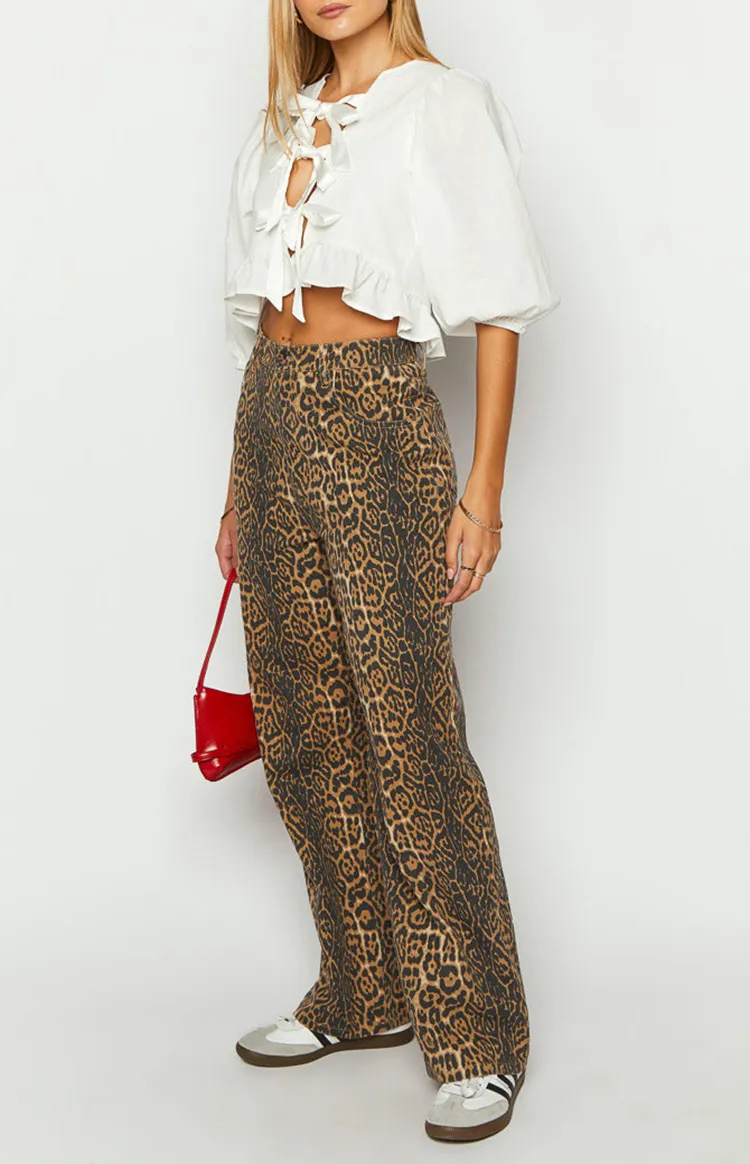 Leopard Print Wide Leg Jeans