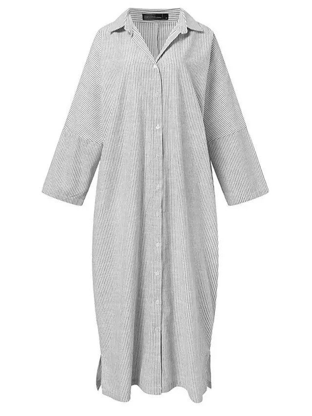 Women‘s Casual Dress Shirt Dress Cotton Dress Shift Dress Maxi long Dress Cotton Basic Casual Outdoor Winter Dress Daily Shirt Collar Button Split Long Sleeve Summer Winter Fall Spring 2023