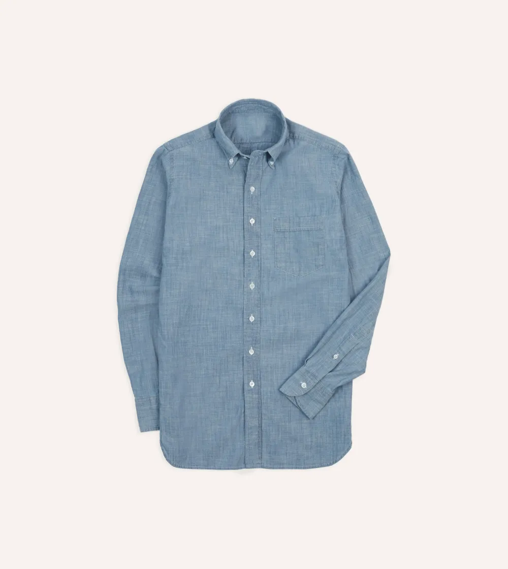 Light Blue Cotton Chambray Button-Down Shirt Casual Style