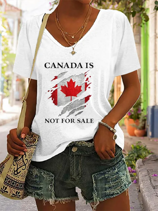 Women's Canada Is Not For Sale Short Sleeves V-Neck Pure Cotton T-Shirt