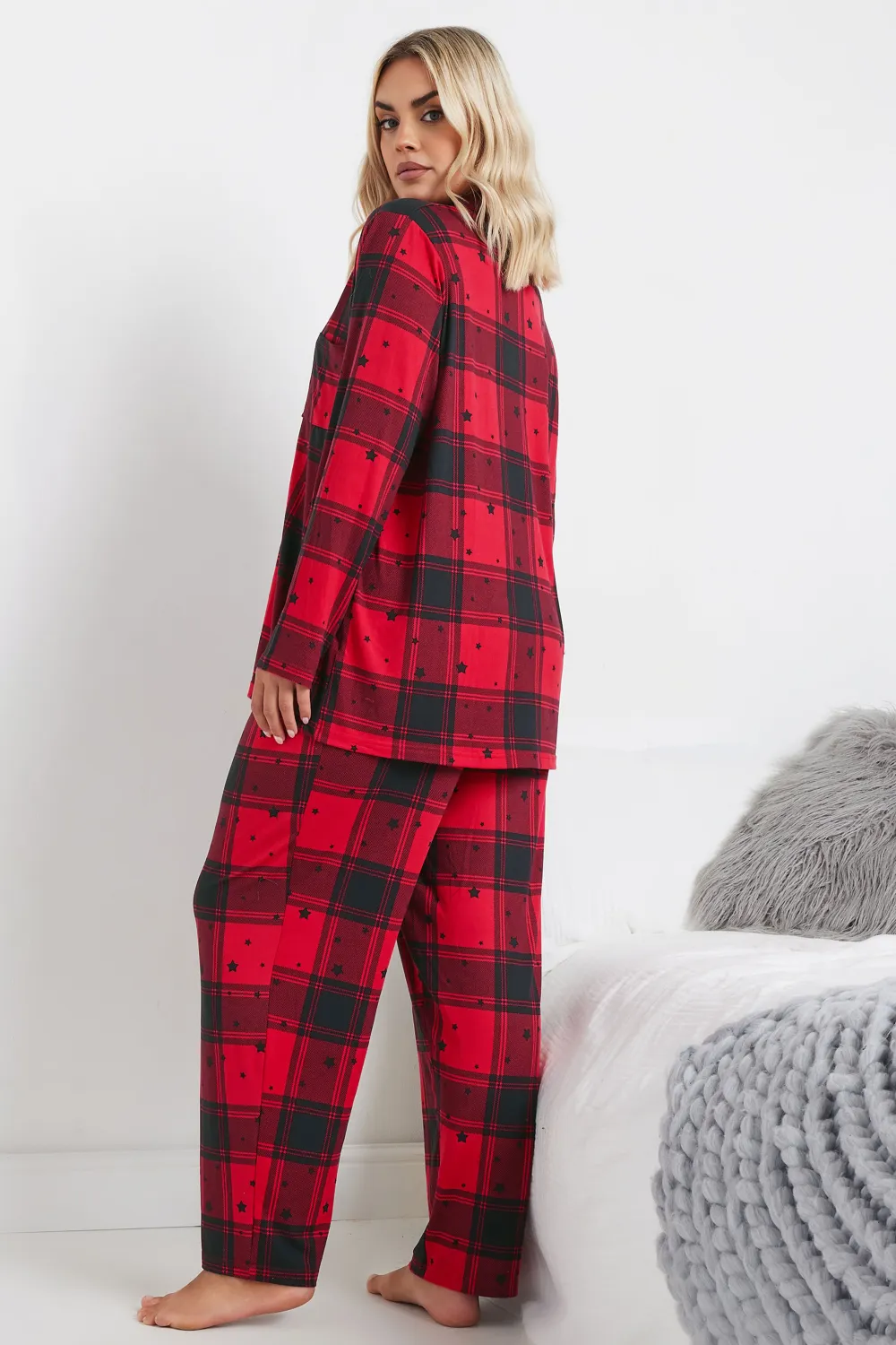 YOURS Curve Red Check Print Soft Touch Pyjama Set