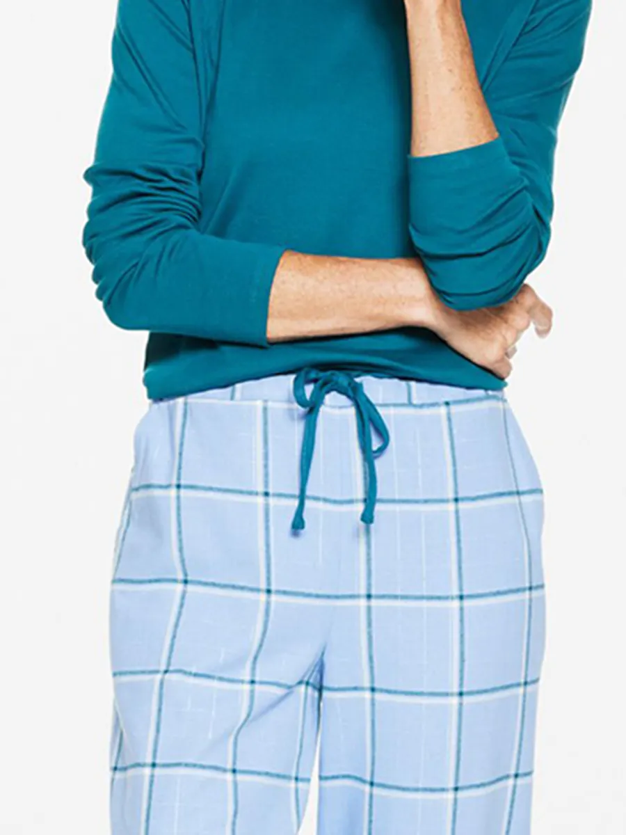 Women'S Casual Blue Plaid Drawstring Pajama Set