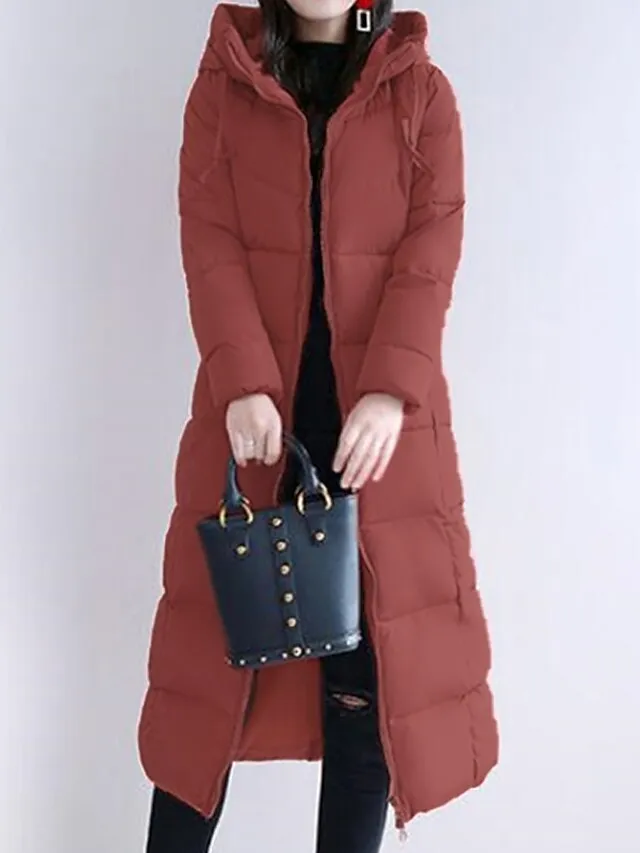 Women's Puffer Jacket Winter Jacket Winter Coat Hoodie Jacket Street Daily Valentine's Day Fall Winter Long Coat Regular Fit Warm Breathable Casual Jacket Long Sleeve Solid Color Full Zip Black Dusty