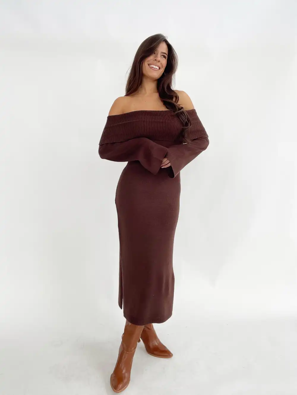 Chocolate Off The Shoulder Dress