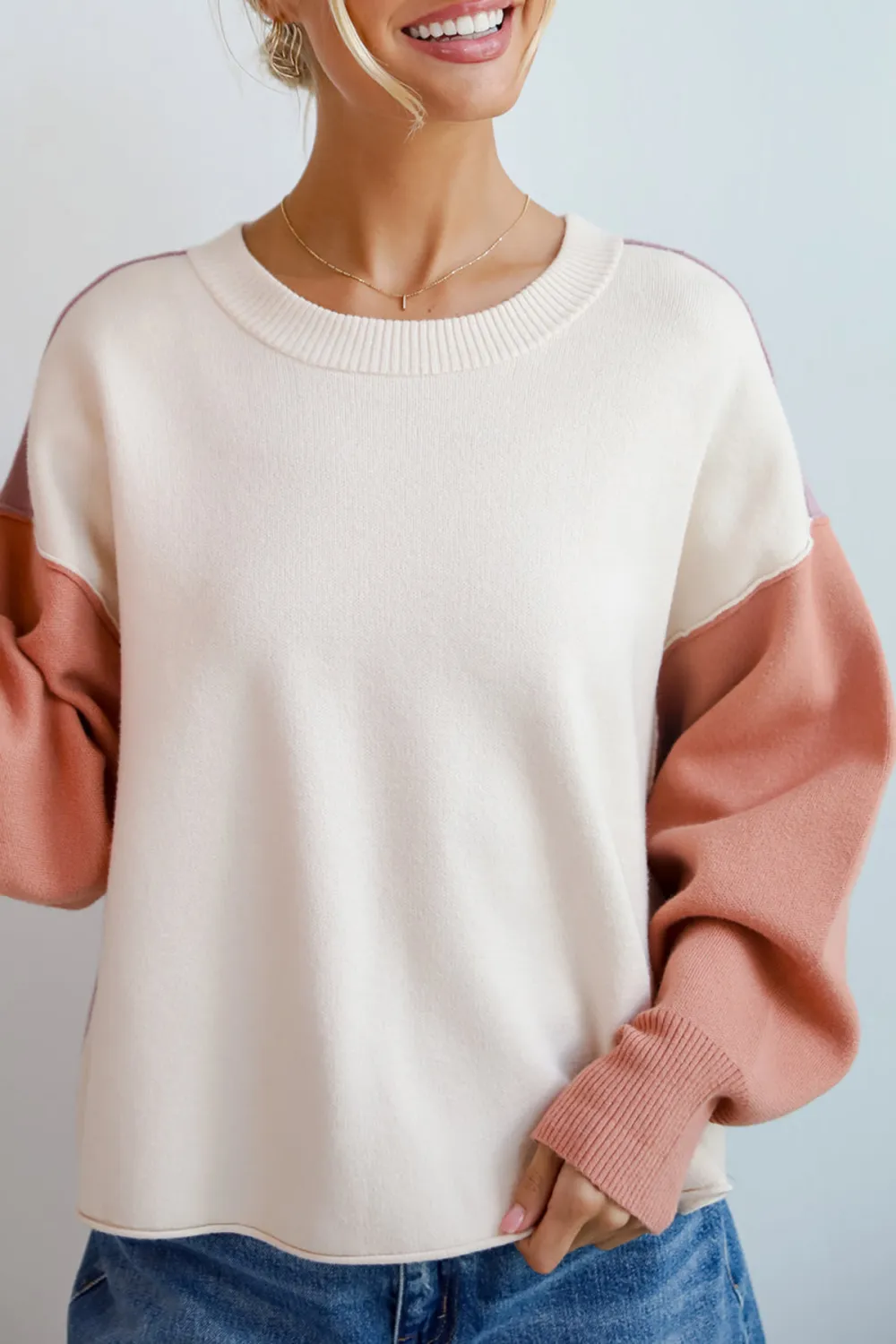 Complete Sophisticate Cream Color Block Sweater