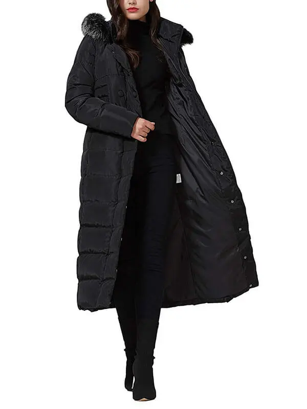 Women's long down jacket with fur hood Fan hip down jacket