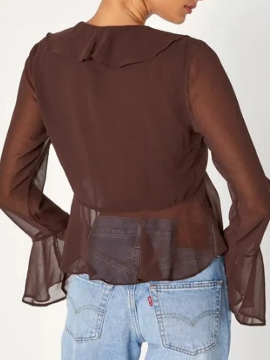 Flounce Sleeve Sheer Top