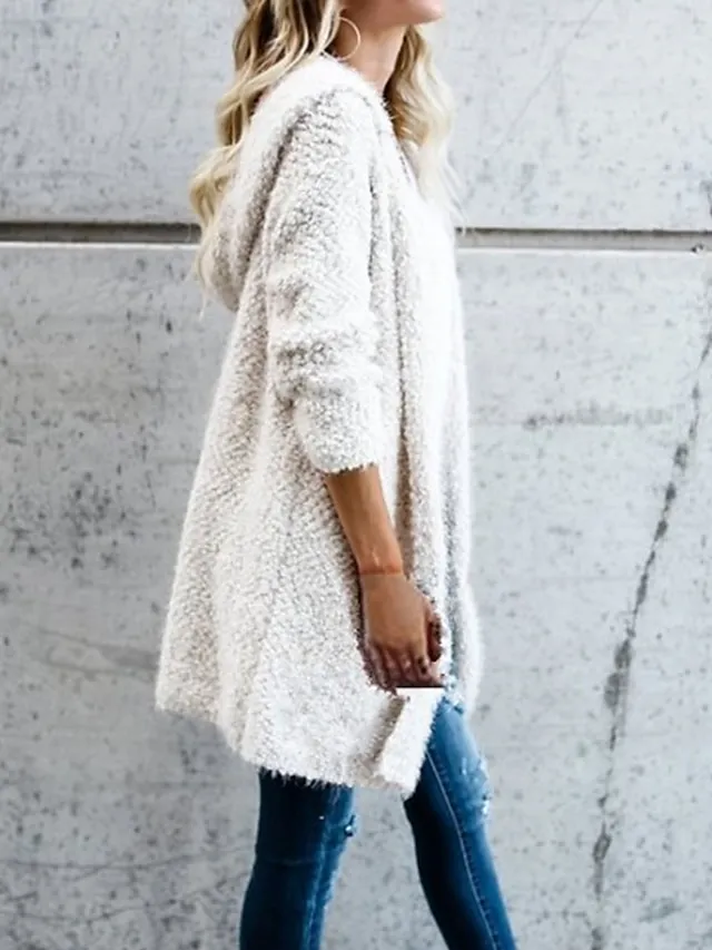 Women's Teddy Coat Fleece Jacket Winter Coat Lightweight Warm Hooded Jacket with Pockets Fall Warm Stylish Casual Street Jacket Long Sleeve White Pink Khaki