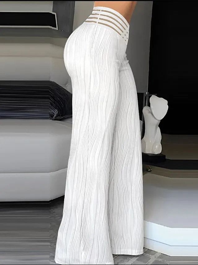 Women's Bell Bottom Wide Leg Pants Trousers Full Length High Cut Hole Micro-elastic High Waist Fashion Streetwear Party Street Black White S M Summer Fall