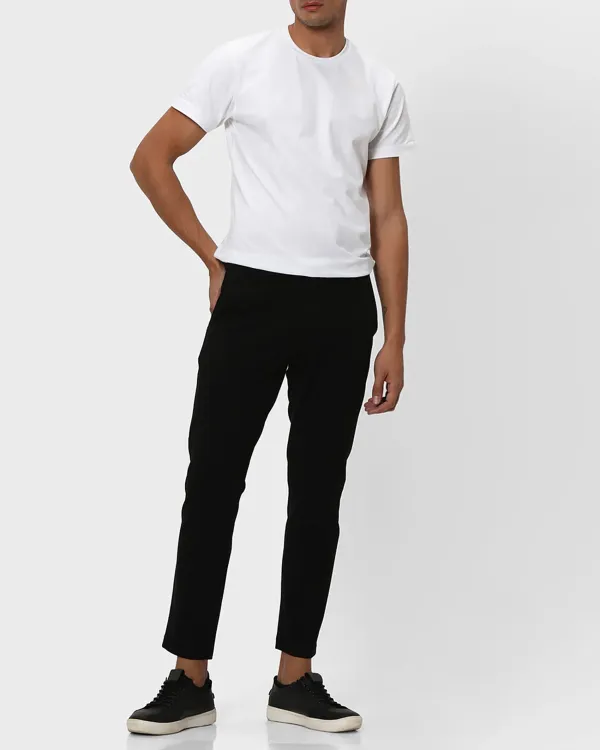 Classic Versatile Soft Slim-Fit Straight-Leg Black Trousers