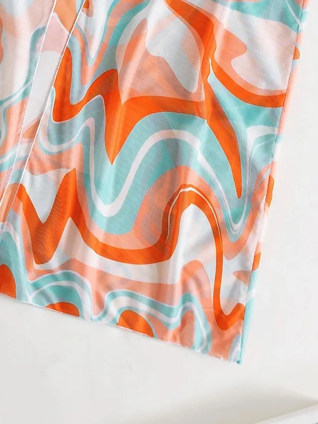 Women's Swimwear Bikini Normal Swimsuit 3-Piece Printing Graphic Black Yellow Blue Purple Orange Bathing Suits Sports Beach Wear Push Up