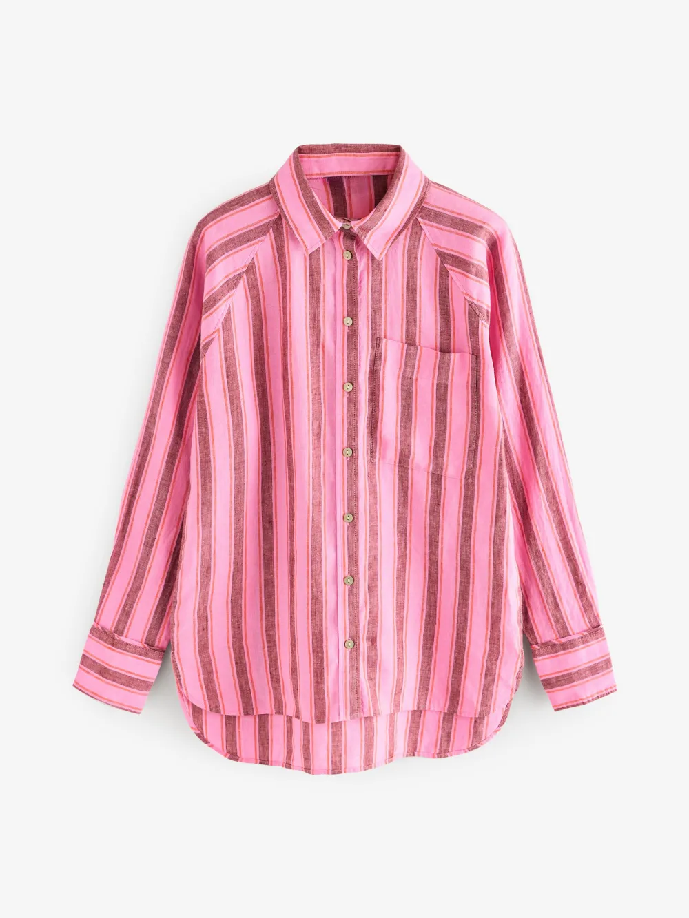 Loose Fit Long Sleeve Linen Button-Up Shirt