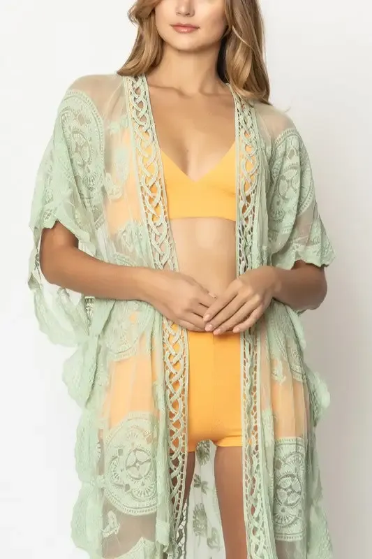 Patterned Laced Kimono  choice of colors