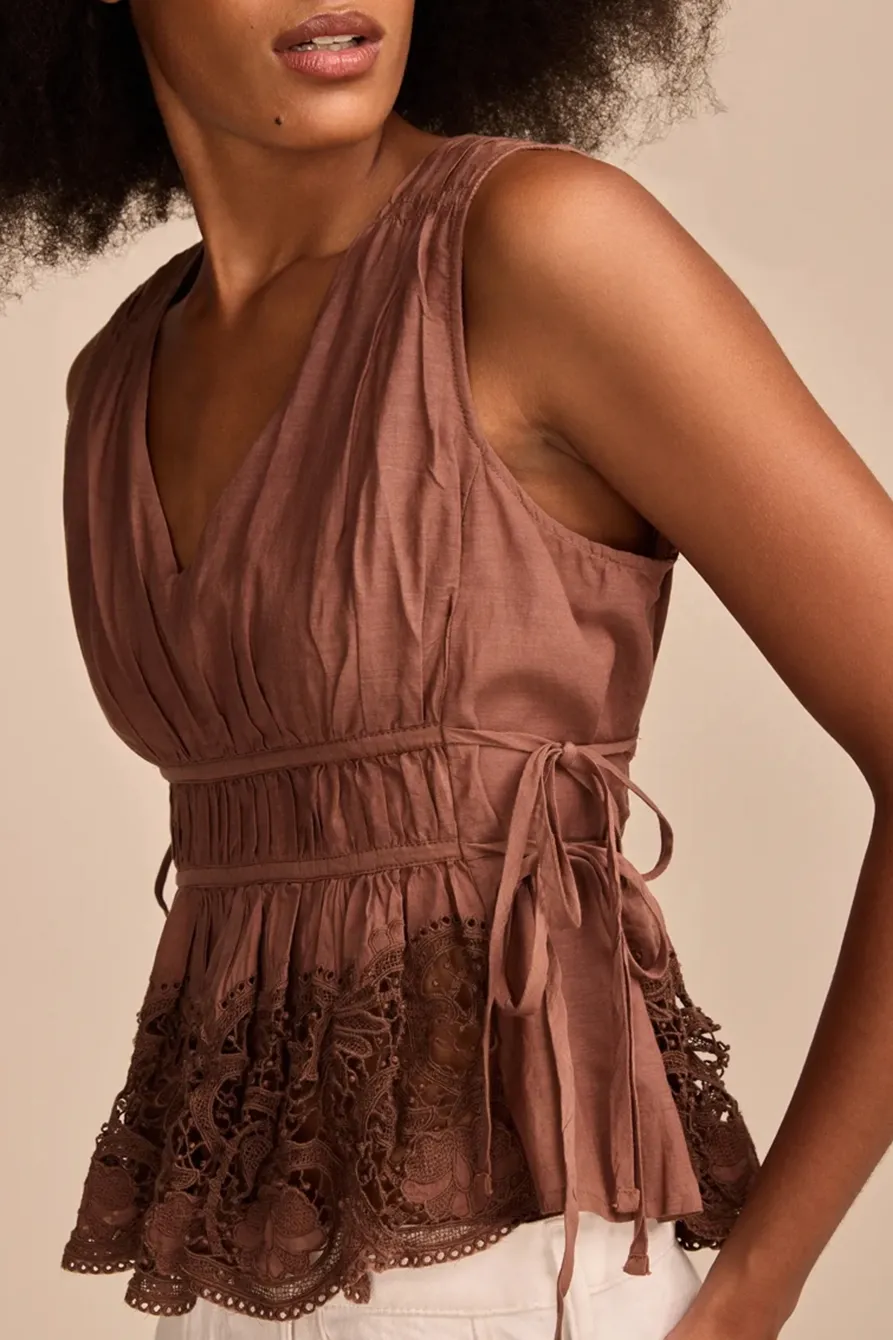 Aztec Lace Ruched Tank Top