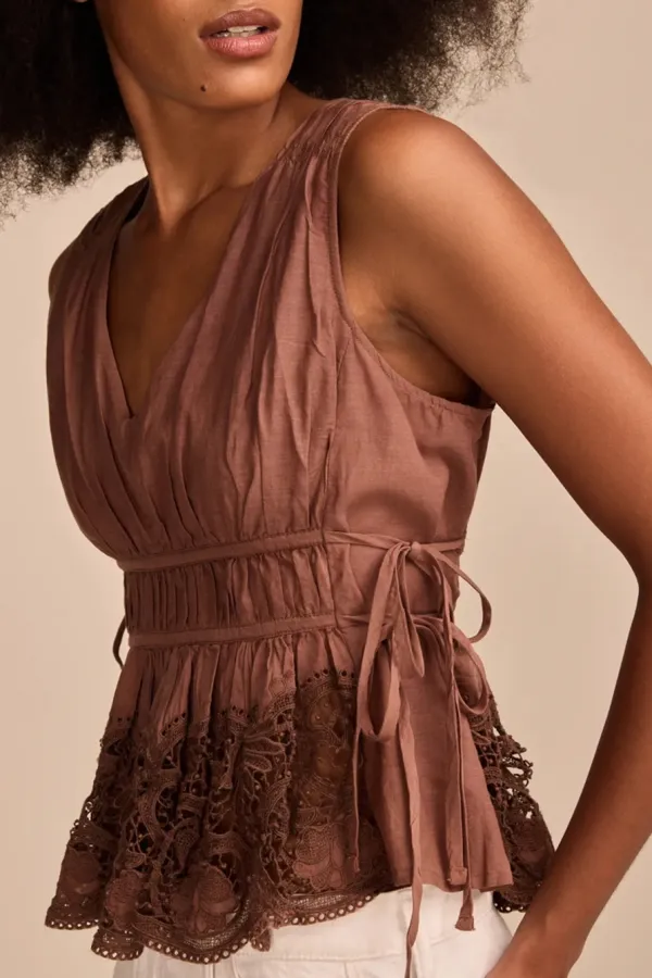 Aztec Lace Ruched Tank Top