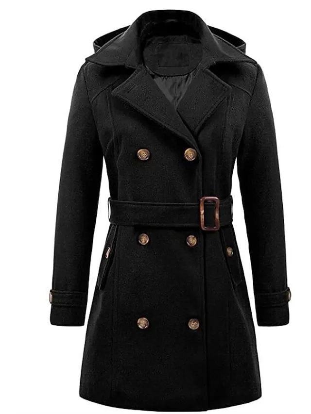 Women's Winter Coat Long Overcoat with Belt Fall Pea Coat wirh Hood Elegant Windproof Warm Trench Coat with Pockets Contemporary Casual Trendy Jacket Long Sleeve Black Army Green Camel