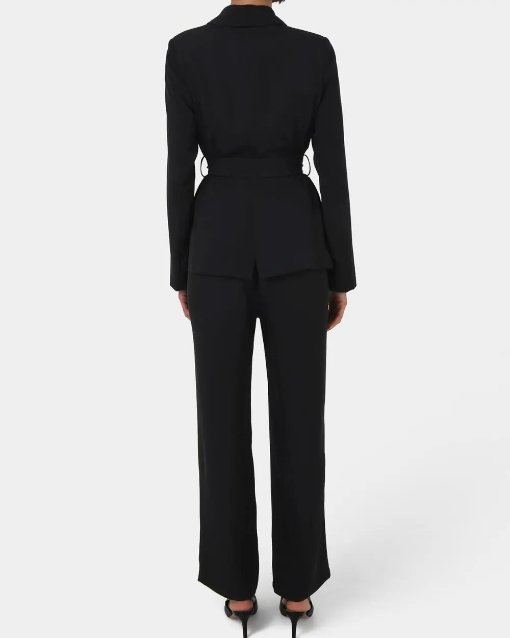 Shawl Lapel Collar Belted Blazer -Black