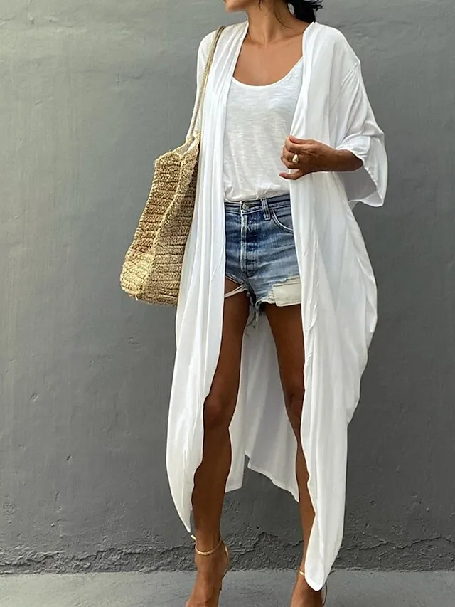 Women's Swimwear Cover Up Beach Top Normal Swimsuit Lace up Pleated UV Protection Pure Color Black White Red Royal Blue Beige V Wire Bathing Suits New Vacation Holiday