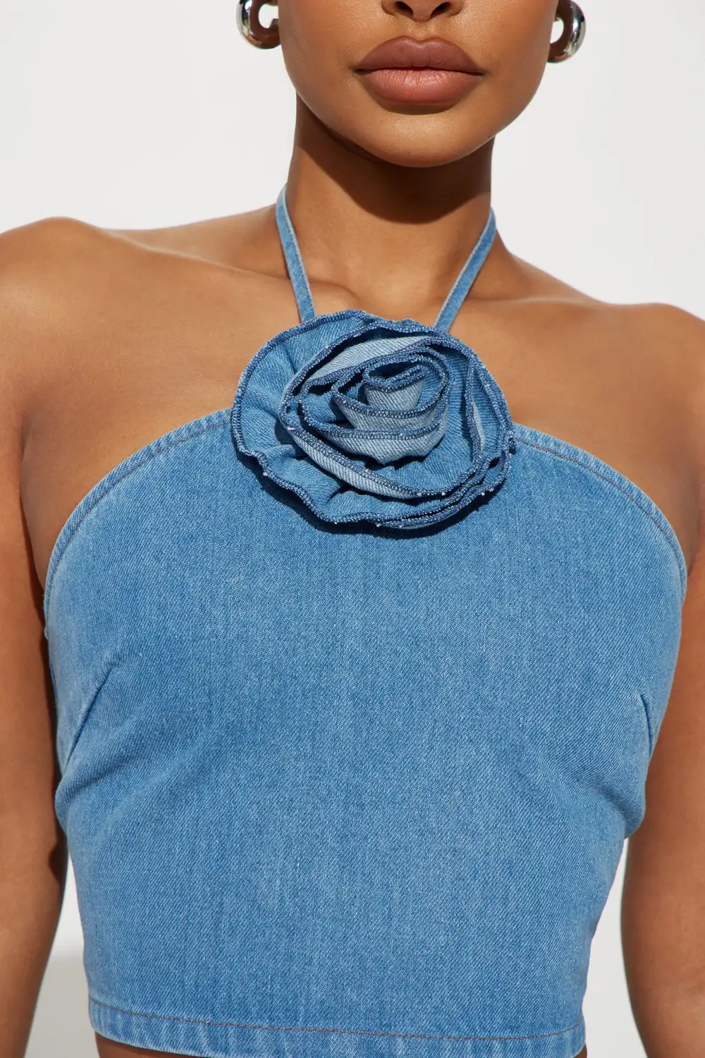 Daisy Denim Halter Top - Medium Wash