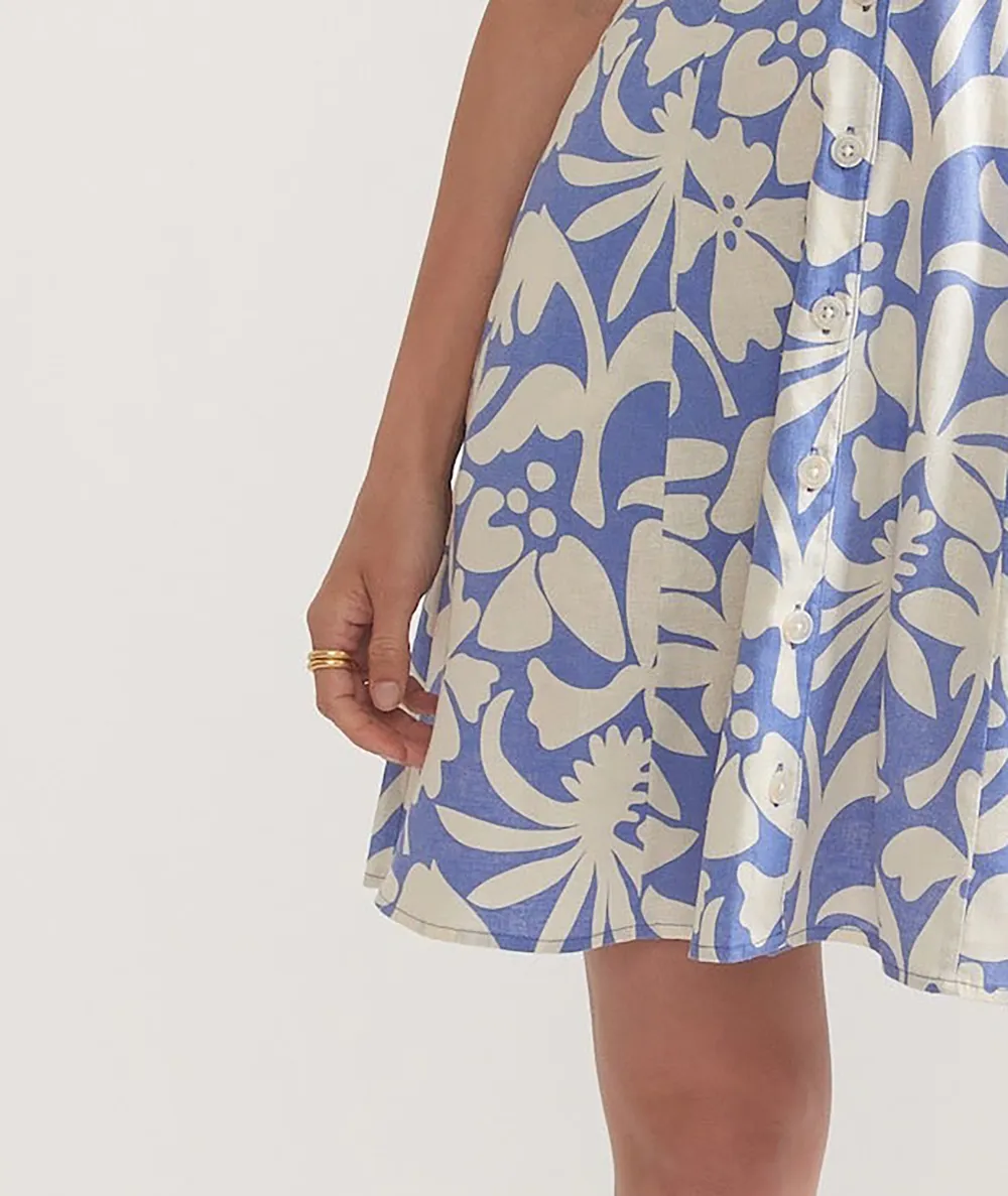 Blue Floral Print Short Dress