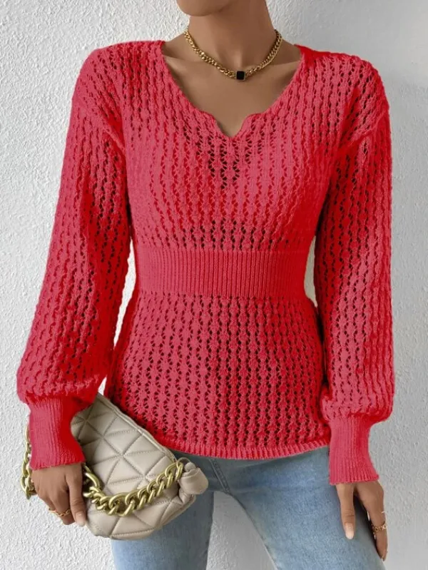 Pointelle Knit Drop Shoulder Sweater