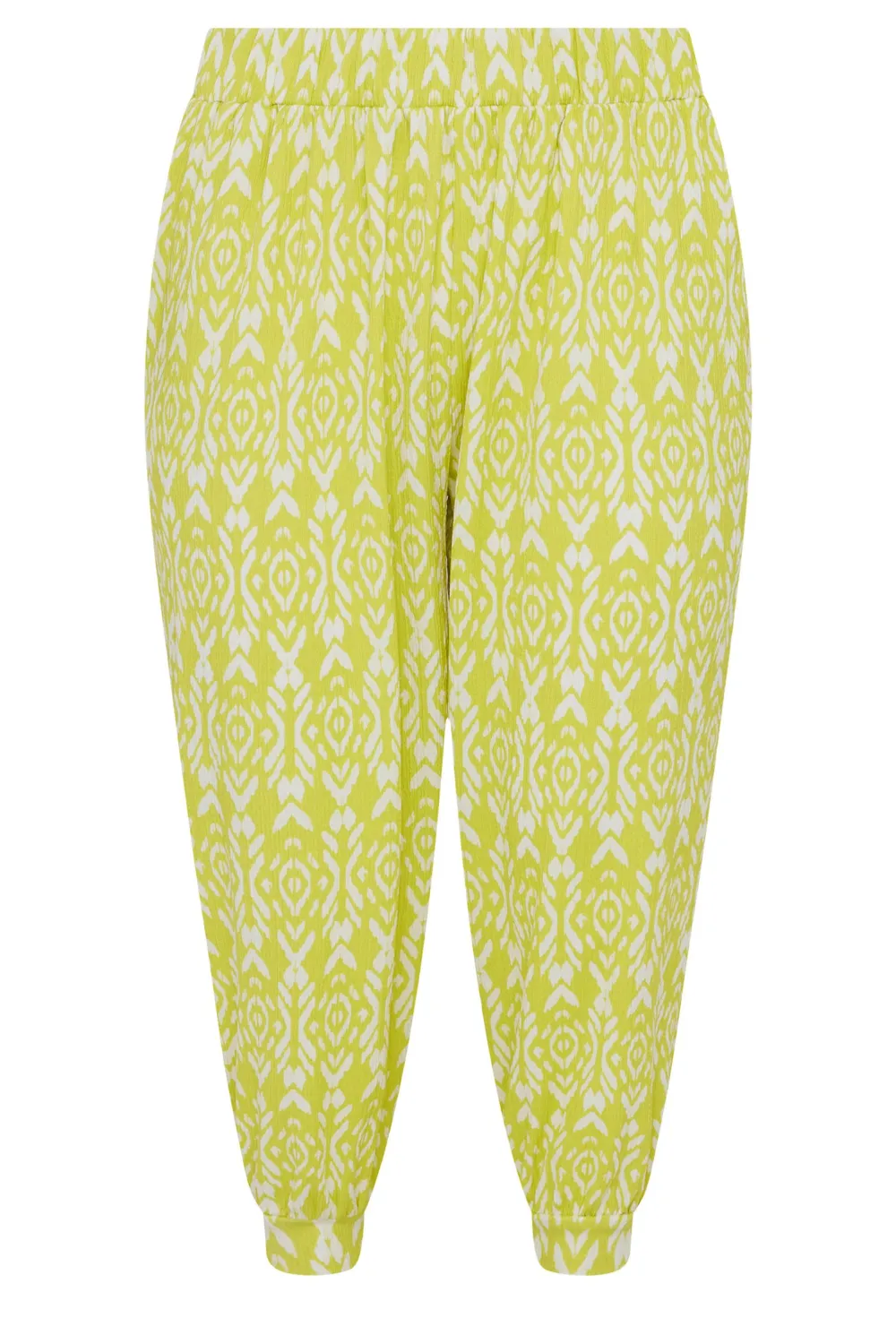 YOURS Curve Yellow Ikat Print Textured Cropped Harem Trousers