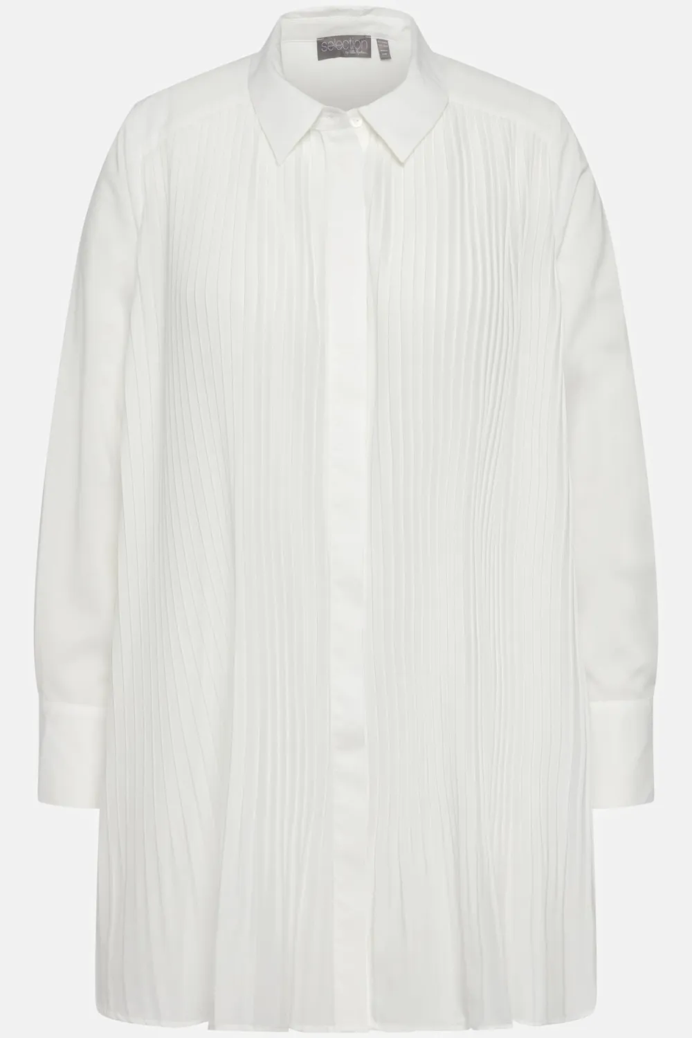 Bluse Plissee A-Linie Hemdkragen Langarm