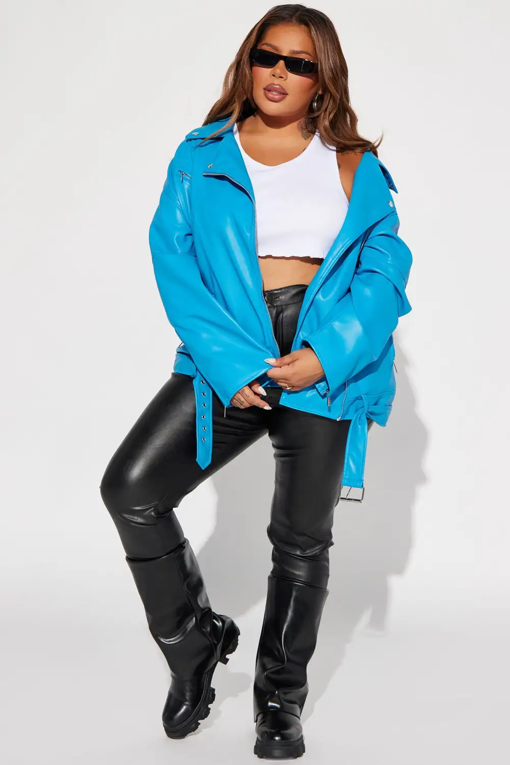 Big Rider Over Sized Faux Leather Moto - Blue PULL&BEAR in