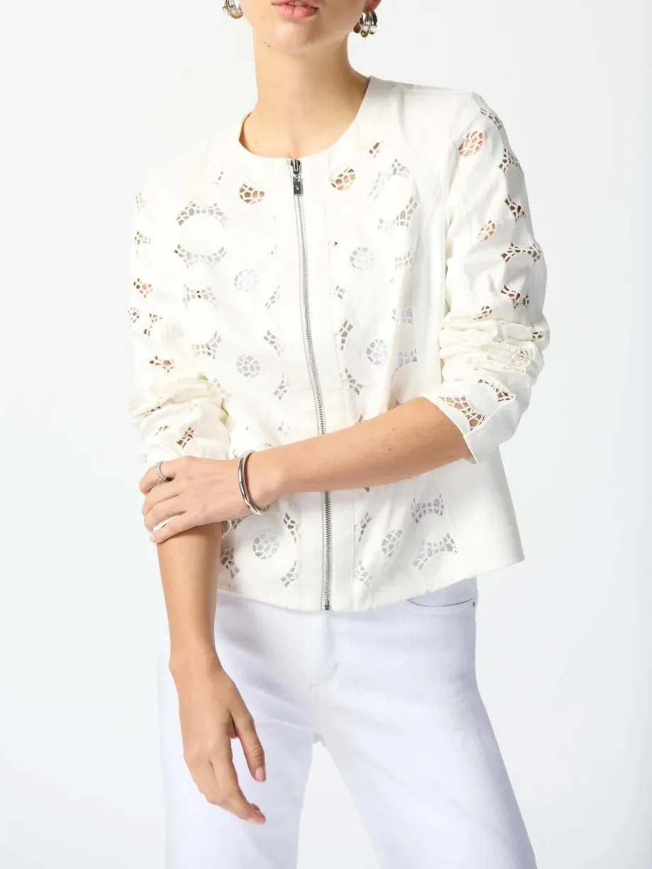 White Embroidered Zip - Front Jacket
